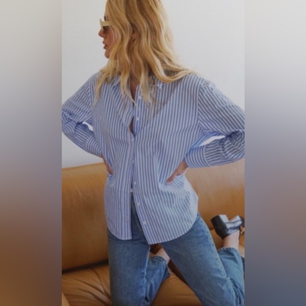 Reformation Blue Striped Button Down Shirt - Picture 2 of 12
